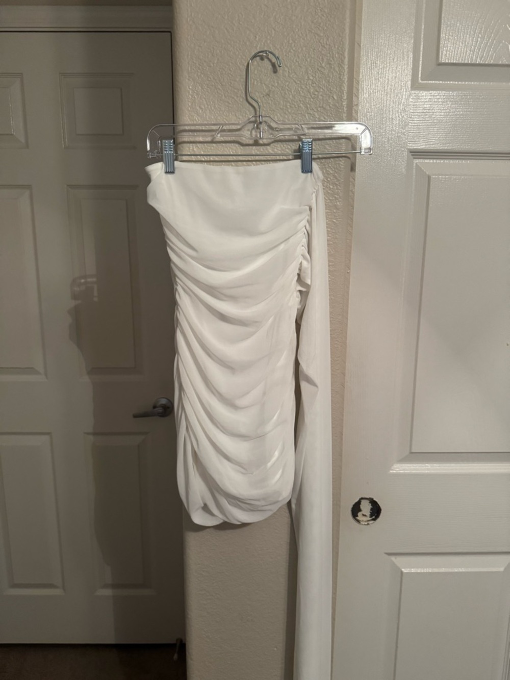 Peppermayo White Ruched Mini Dress